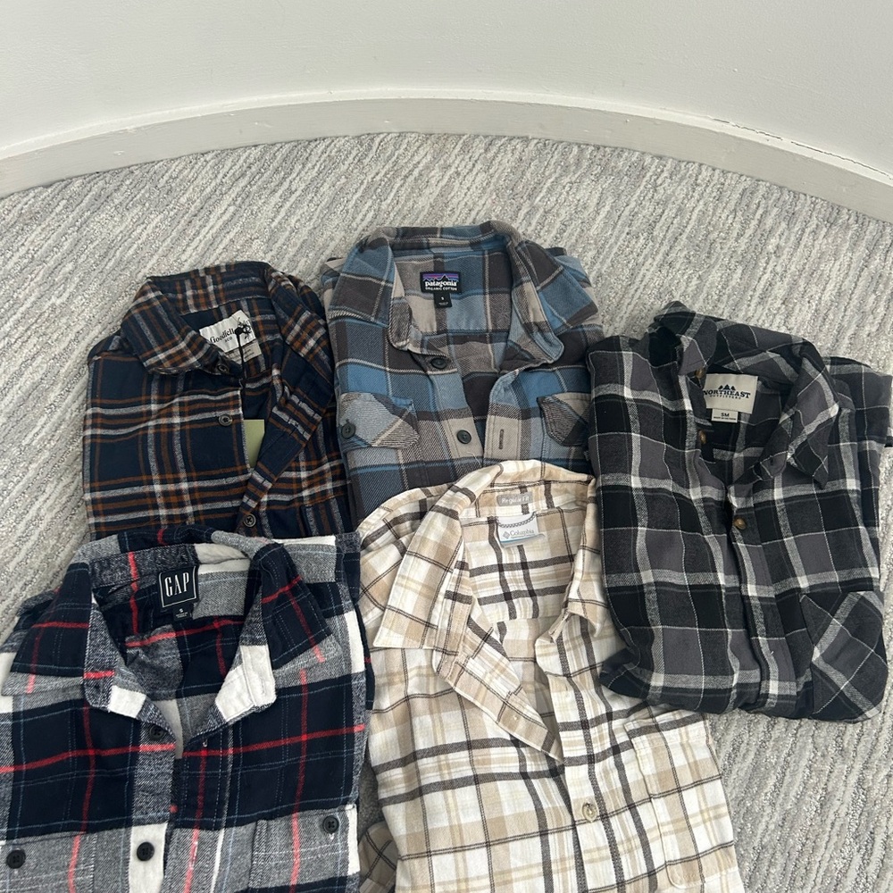 Bundle— Men's Casual Plaid Button Down Shirts - Blue, Gray, Beige
